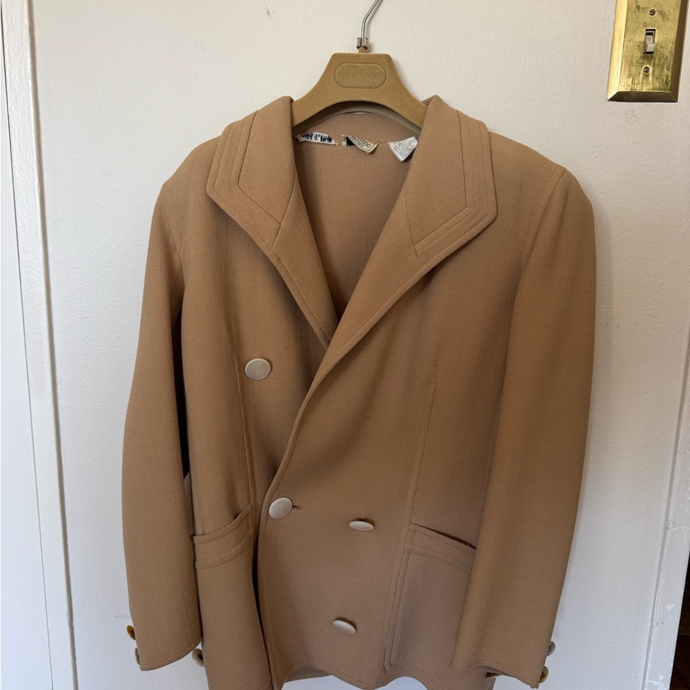 Valentino Men's Camel Double-Breasted Pea Coat